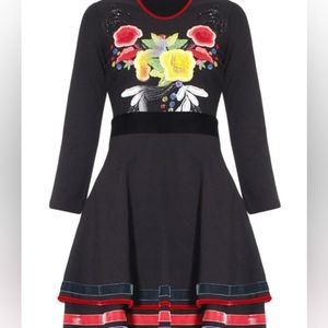 Just Cavalli Black Floral Embroidered Dress sz 40